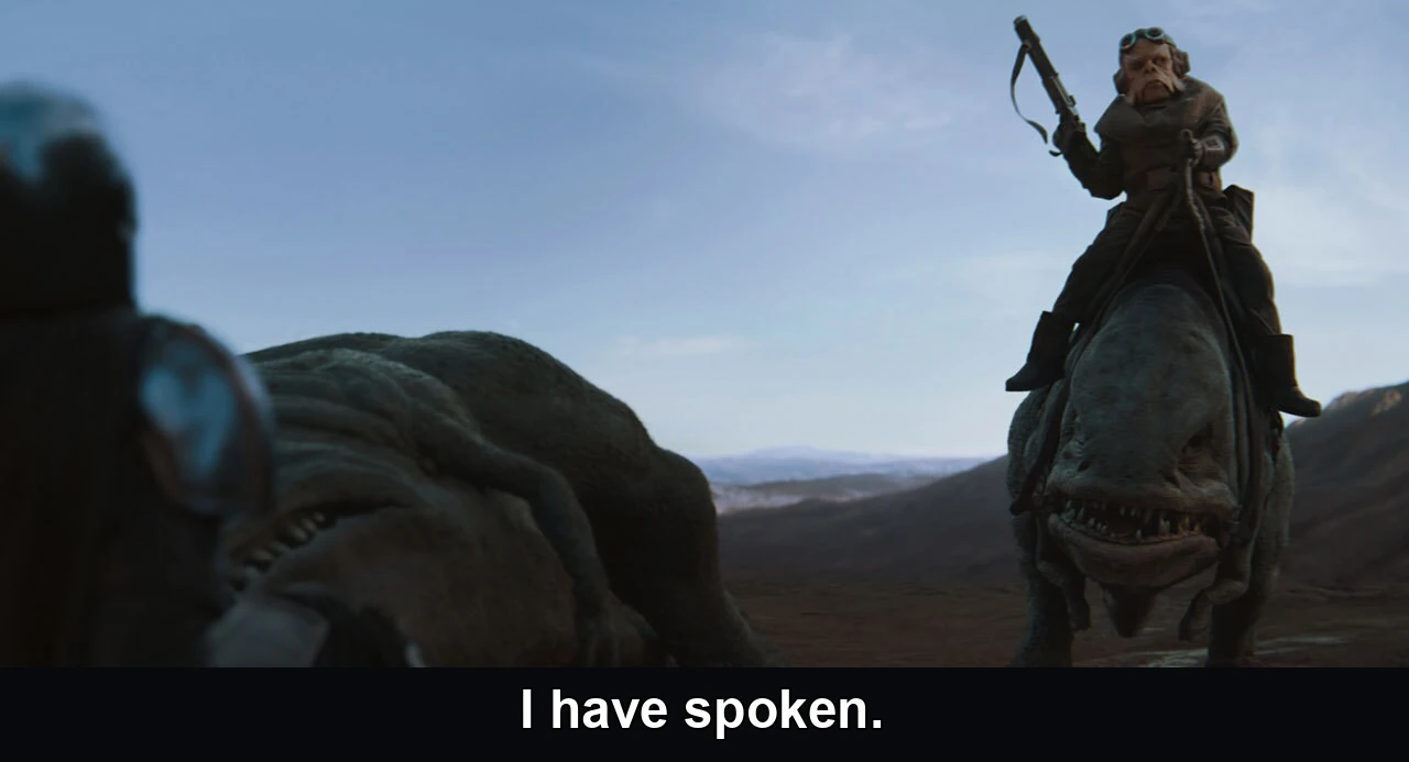 A still from The Mandalorian captioned: “I have spoken.”